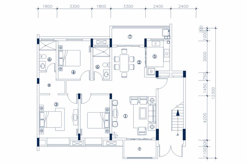 MA型 三室两厅一厨两卫 建筑面积 130.71㎡ 房屋面积114.72㎡ 
