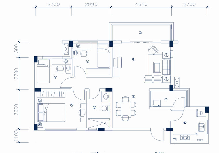 MC-1型 三室两厅一厨一卫 建筑面积 85.32㎡ 房屋面积73.1㎡ 